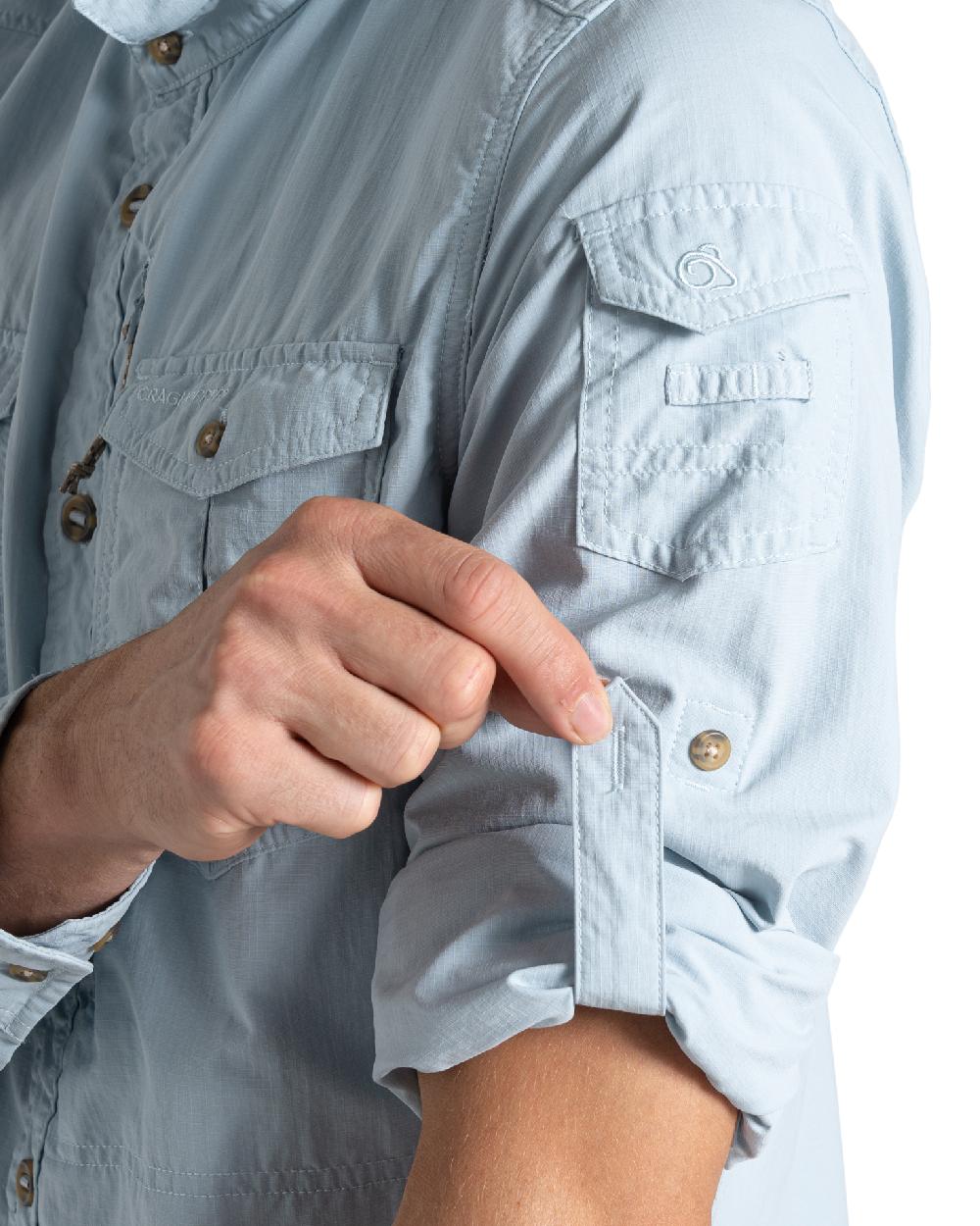Niagara Blue Craghoppers Mens NosiLife Adventure Long Sleeved Shirt III on white background 