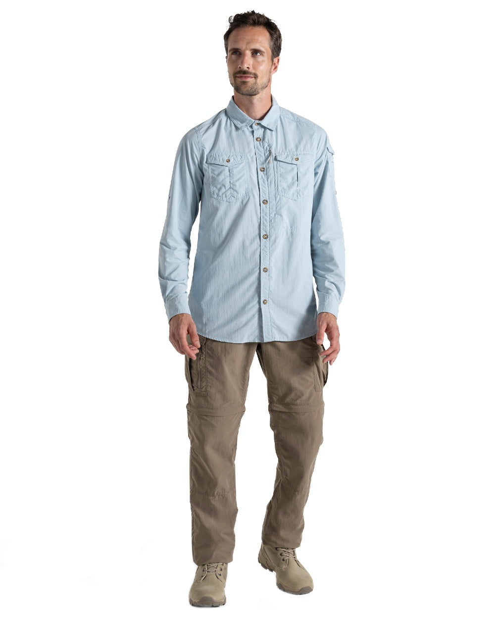 Niagara Blue Craghoppers Mens NosiLife Adventure Long Sleeved Shirt III on white background 