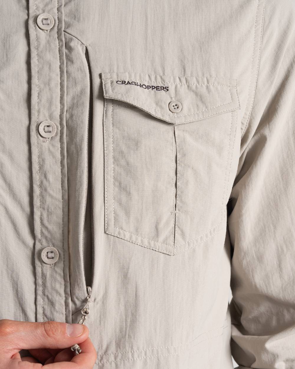 Parchment Craghoppers Mens NosiLife Adventure Long Sleeved Shirt III on white background 