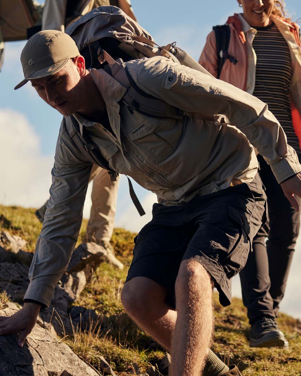 Parchment Craghoppers Mens NosiLife Adventure Long Sleeved Shirt III on forest background 