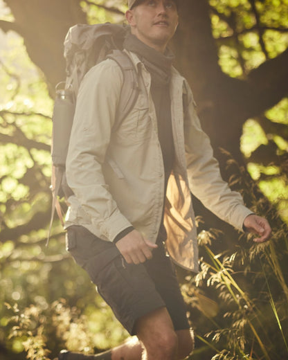Parchment Craghoppers Mens NosiLife Adventure Long Sleeved Shirt III on forest background 