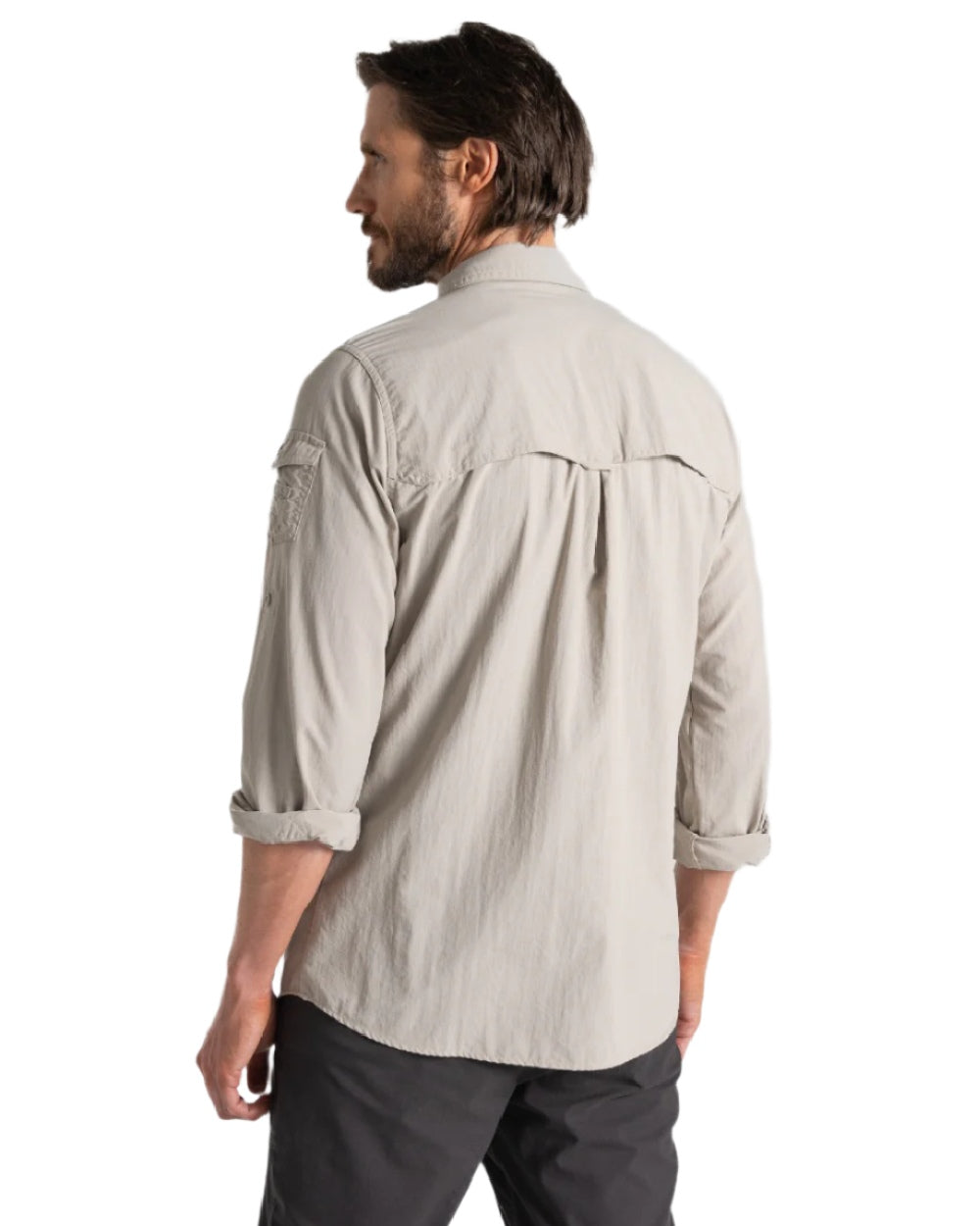 Parchment Craghoppers Mens NosiLife Adventure Long Sleeved Shirt III on white background 
