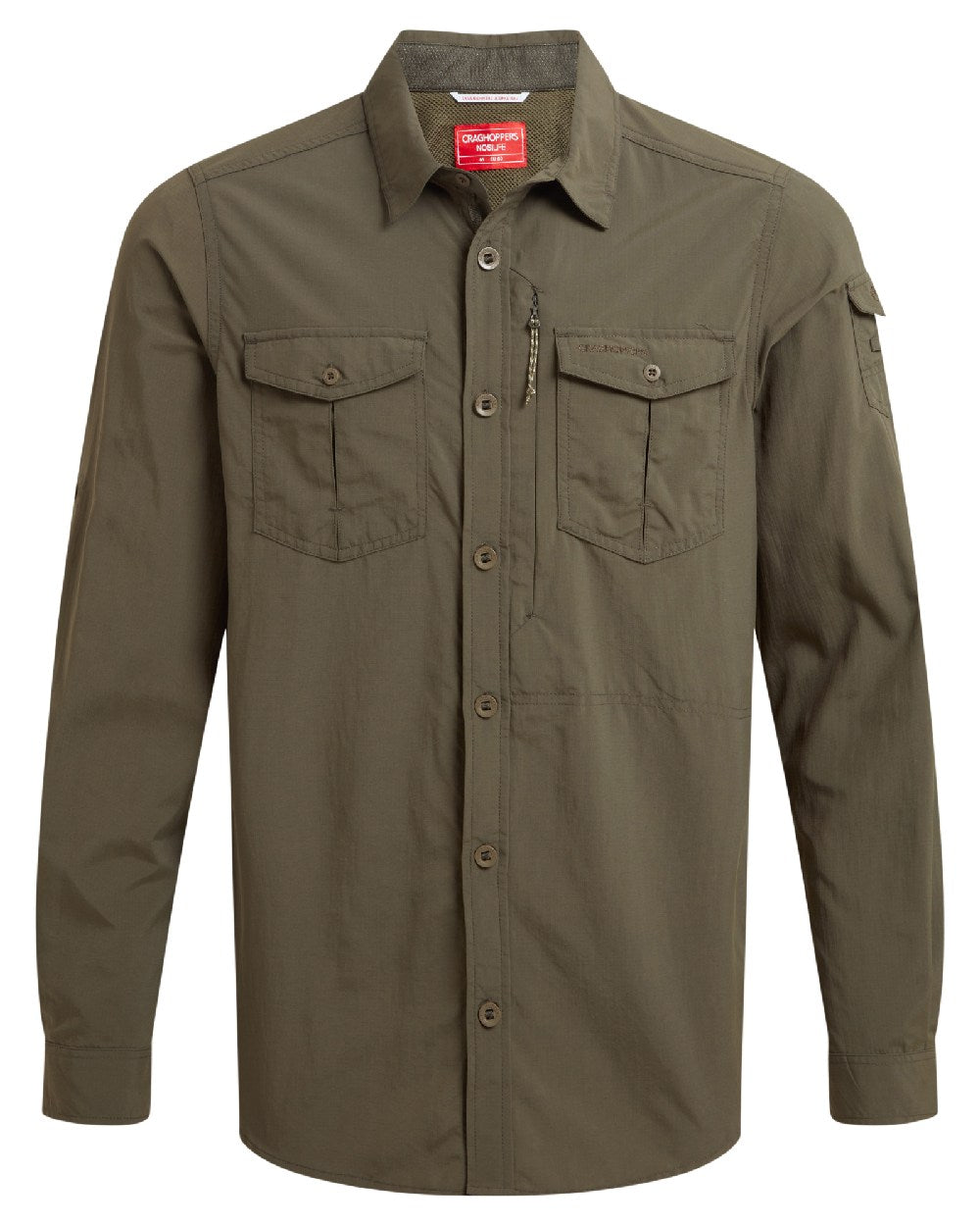 Woodland Green Craghoppers Mens NosiLife Adventure Long Sleeved Shirt III on white background 
