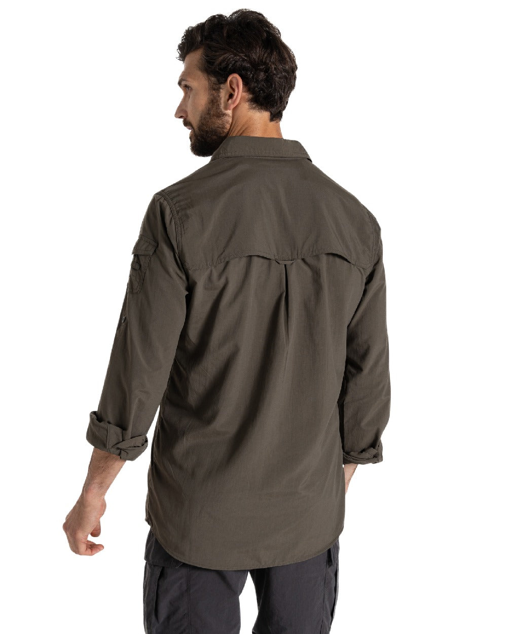 Woodland Green Craghoppers Mens NosiLife Adventure Long Sleeved Shirt III on white background 