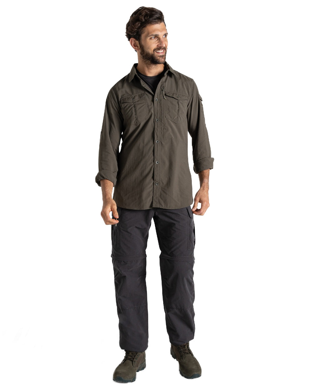 Woodland Green Craghoppers Mens NosiLife Adventure Long Sleeved Shirt III on white background 