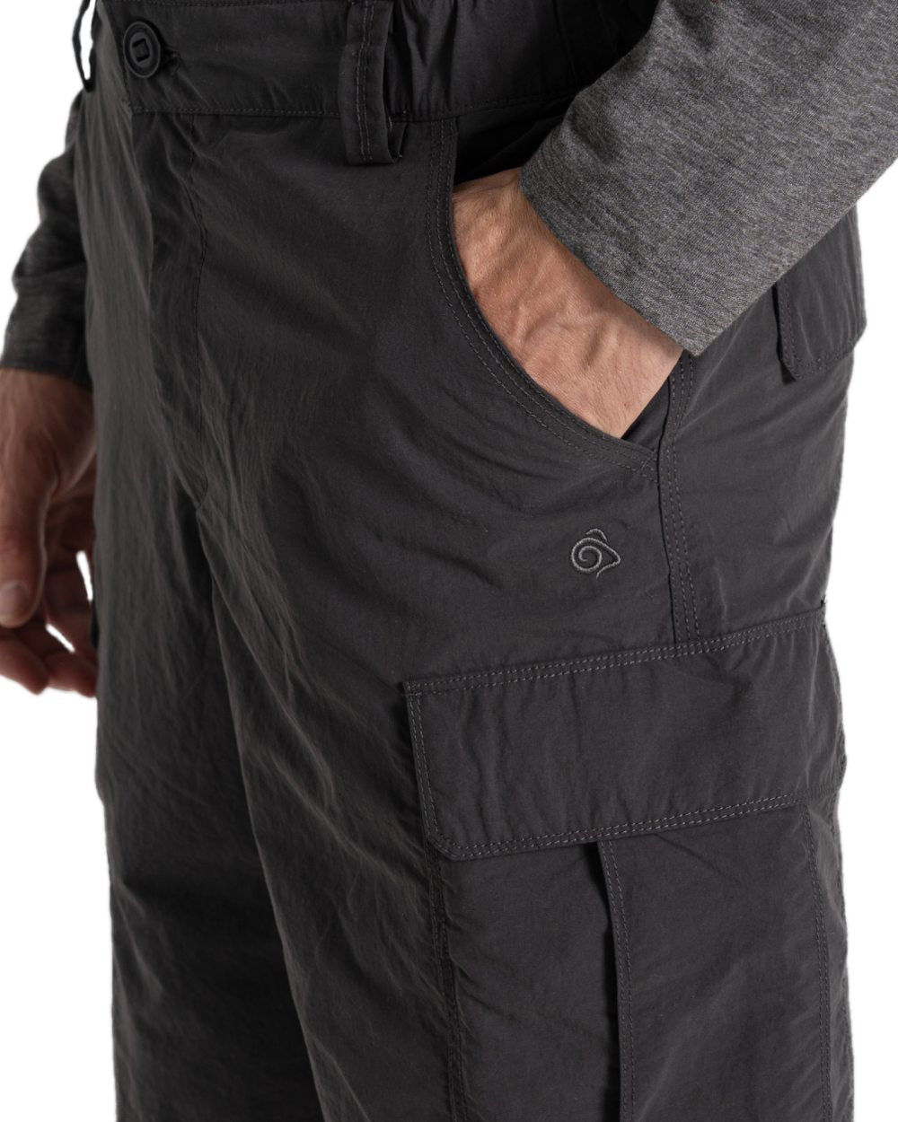 Black Pepper coloured Craghoppers Mens NosiLife Cargo Short III on white background 