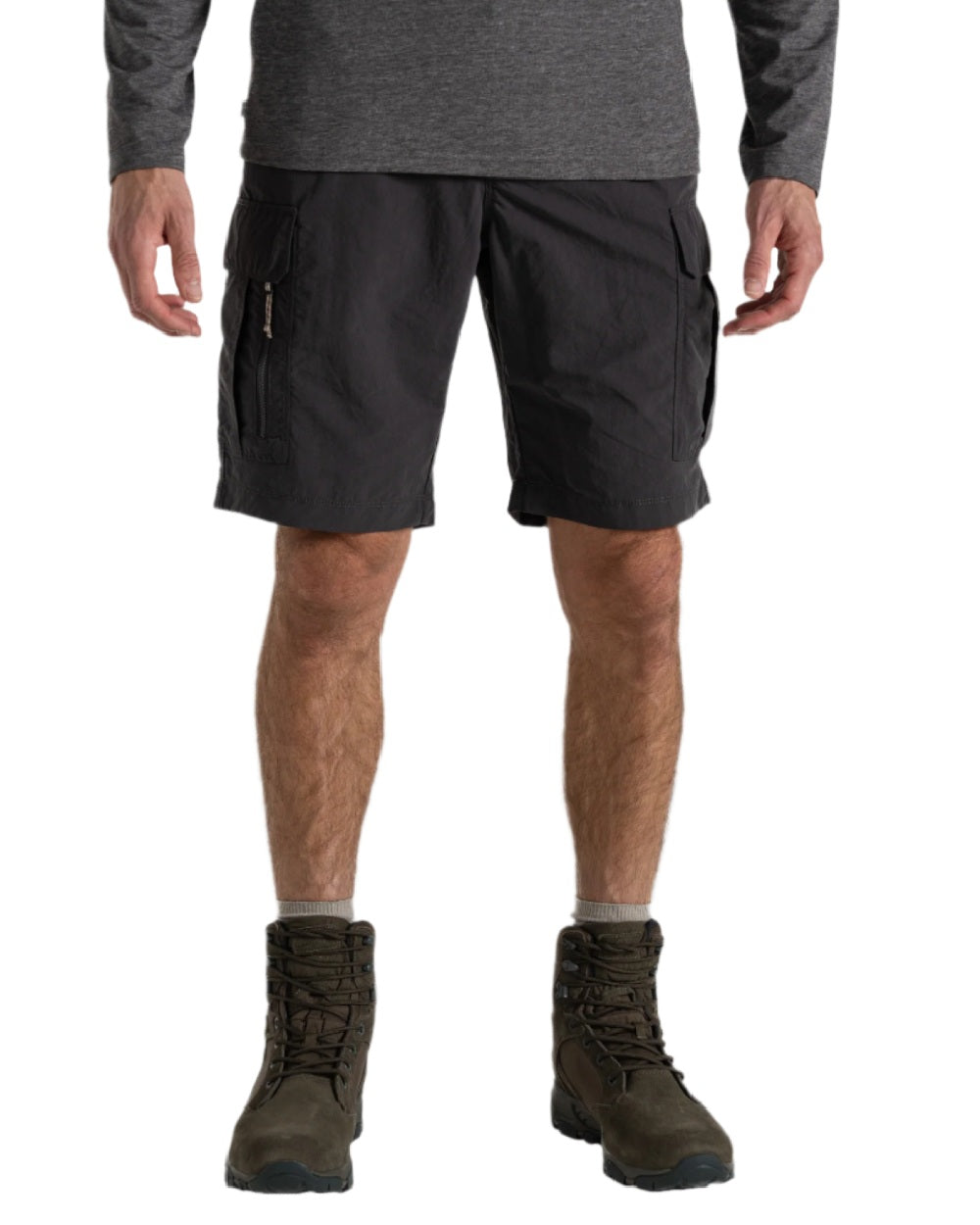 Black Pepper coloured Craghoppers Mens NosiLife Cargo Short III on white background 