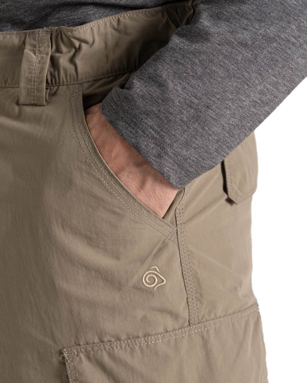 Pebble coloured Craghoppers Mens NosiLife Cargo Short III on white background 