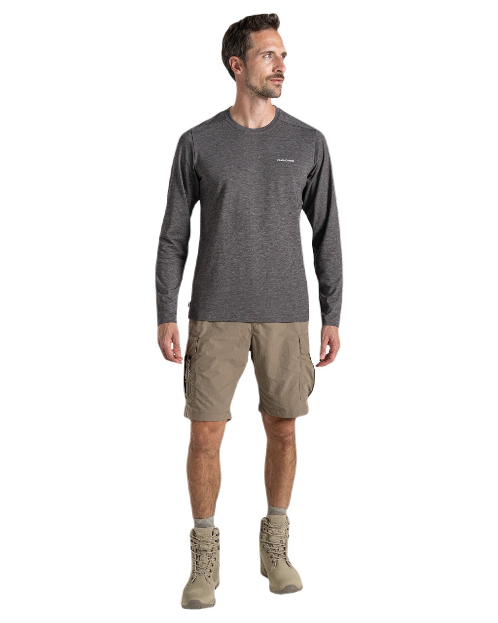 Pebble coloured Craghoppers Mens NosiLife Cargo Short III on white background 