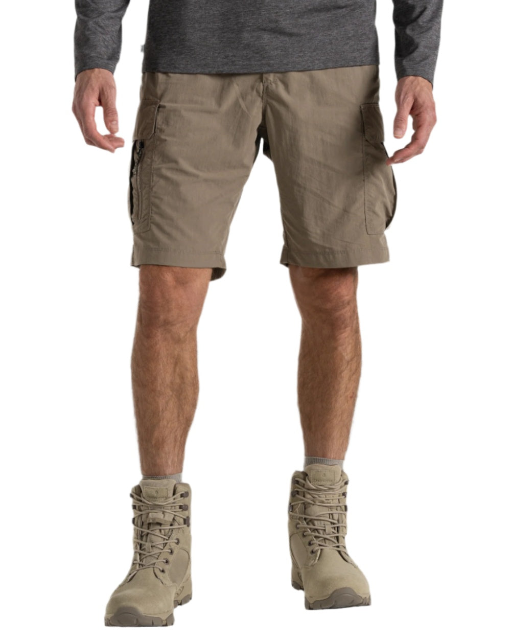 Pebble coloured Craghoppers Mens NosiLife Cargo Short III on white background 