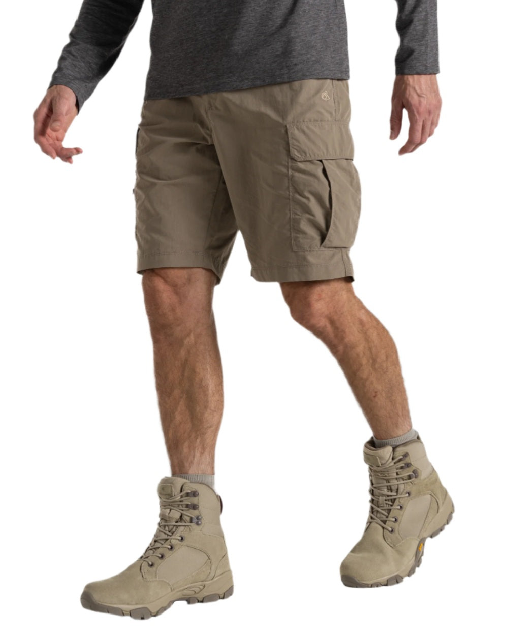 Pebble coloured Craghoppers Mens NosiLife Cargo Short III on white background 