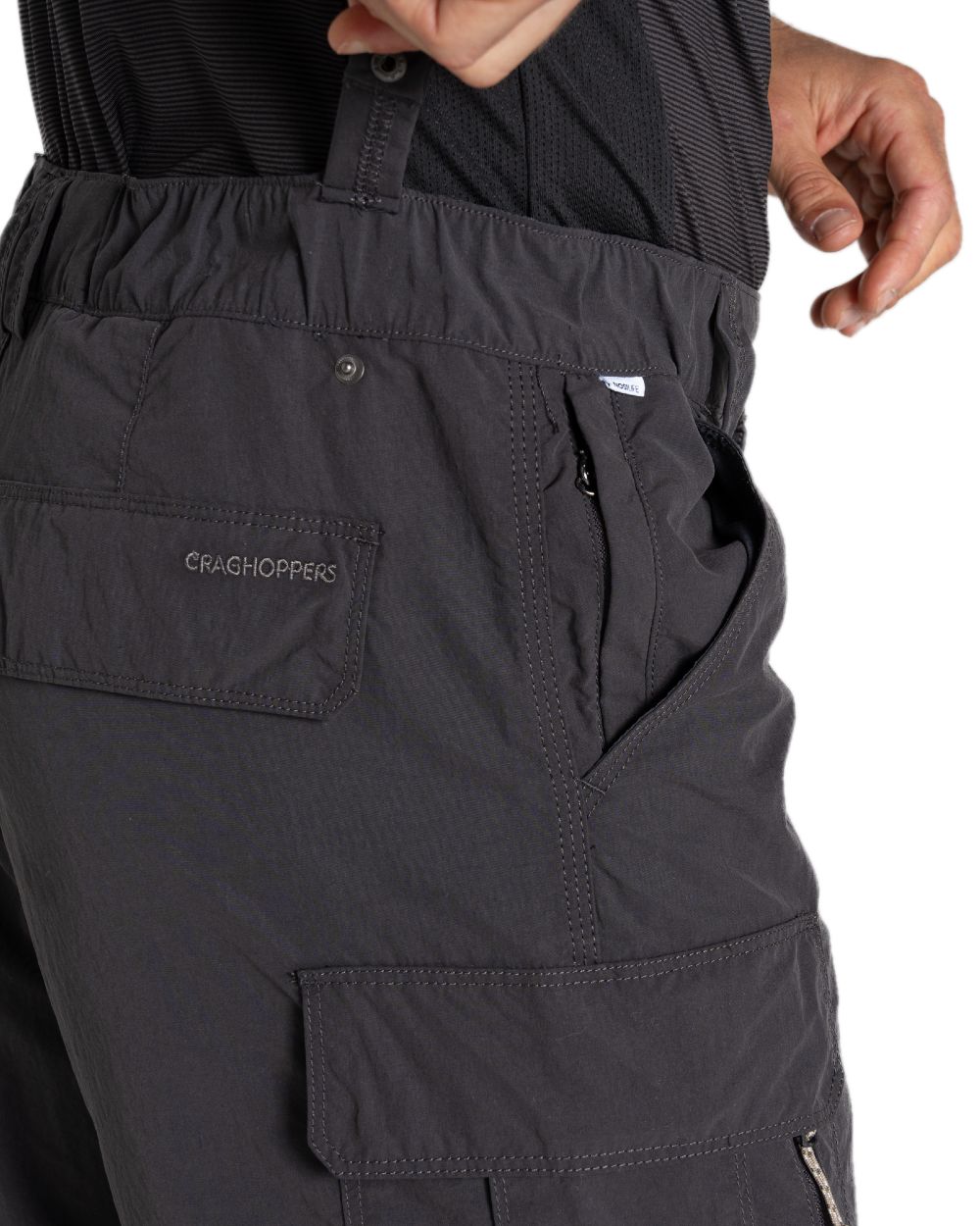 Black Pepper coloured Craghoppers Mens NosiLife Convertible Cargo Trouser III on white background 