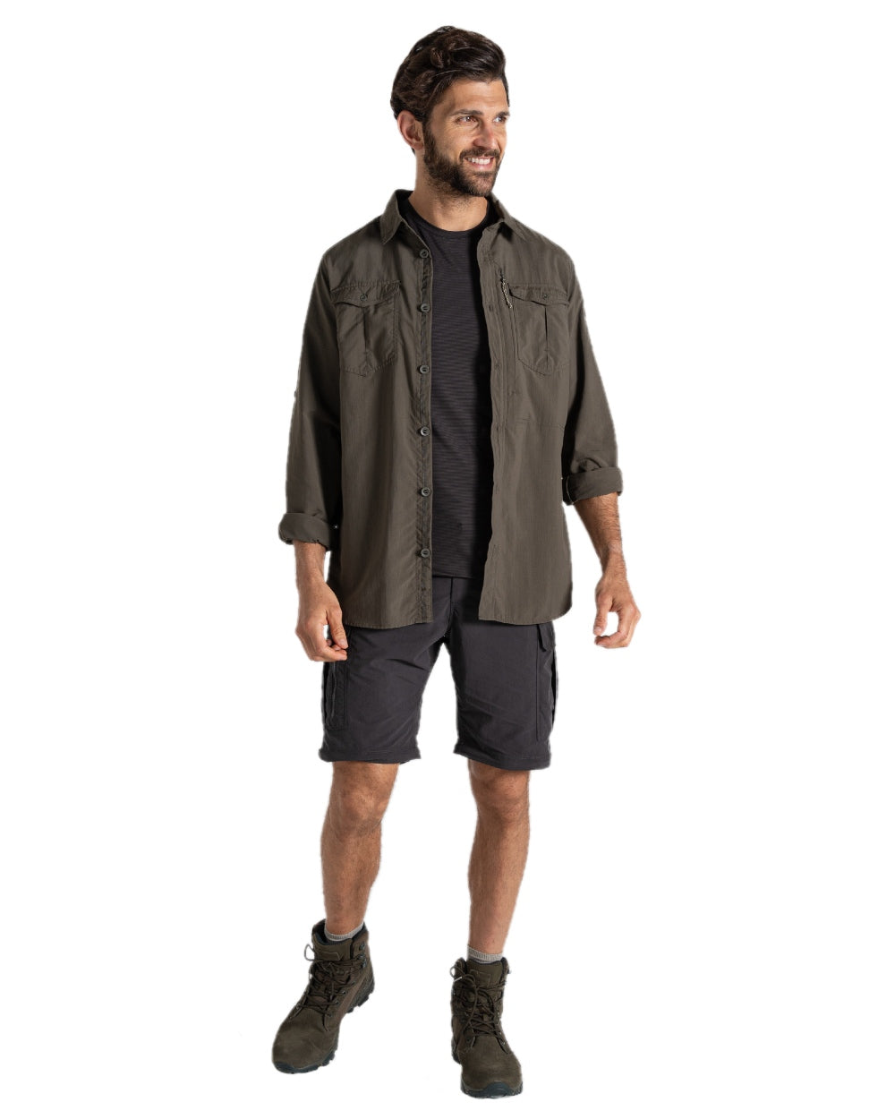 Black Pepper coloured Craghoppers Mens NosiLife Convertible Cargo Trouser III on white background 