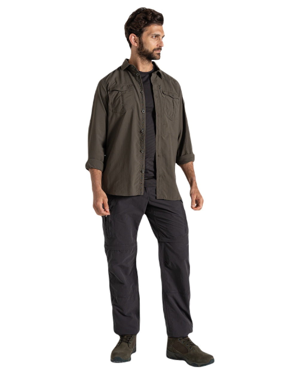 Black Pepper coloured Craghoppers Mens NosiLife Convertible Cargo Trouser III on white background 