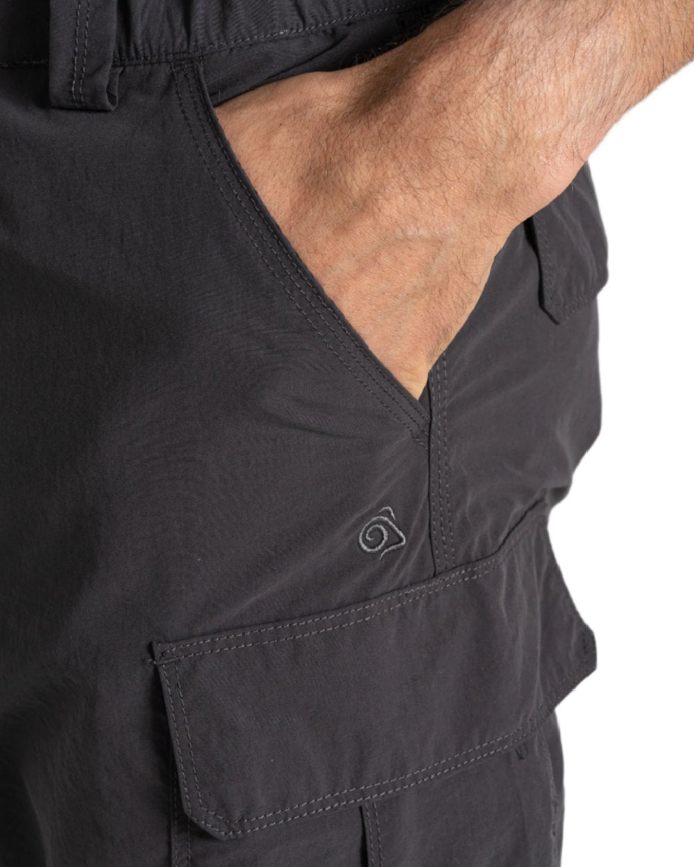 Black Pepper coloured Craghoppers Mens NosiLife Convertible Cargo Trouser III on white background 