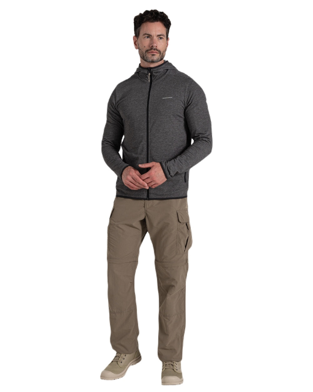 Pebble coloured Craghoppers Mens NosiLife Convertible Cargo Trouser III on white background 