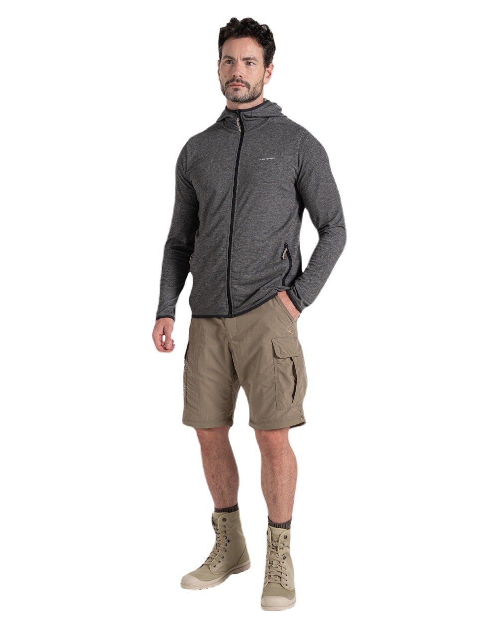 Pebble coloured Craghoppers Mens NosiLife Convertible Cargo Trouser III on white background 