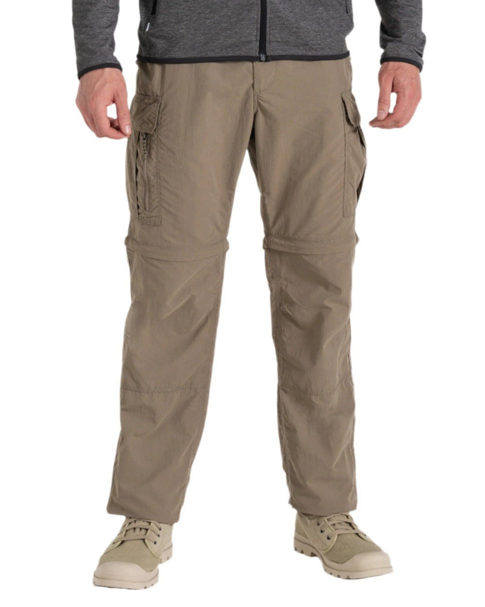Pebble coloured Craghoppers Mens NosiLife Convertible Cargo Trouser III on white background 