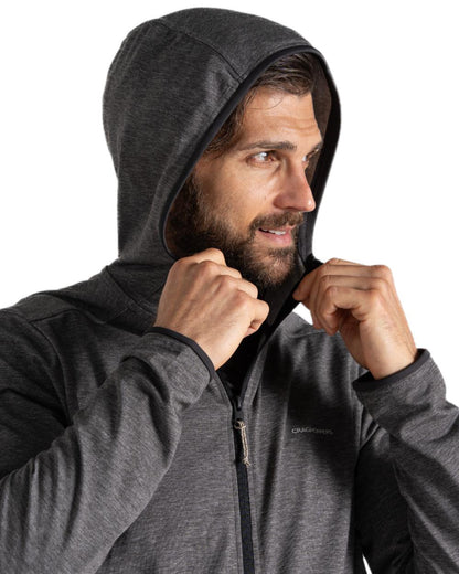 Black Pepper Marl coloured Craghoppers Mens NosiLife Deft Hooded Jacket on white background 