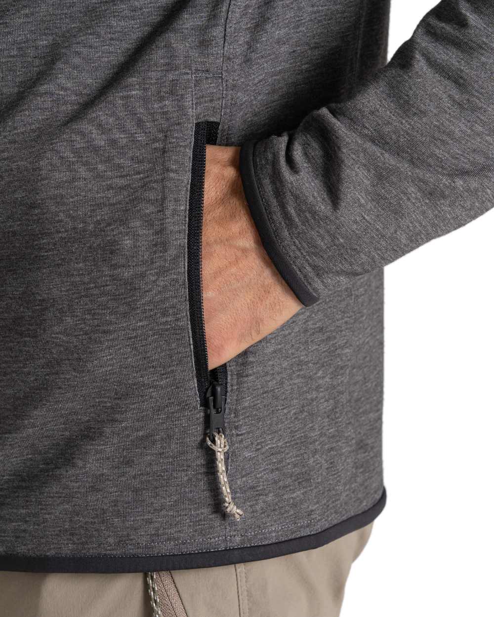 Black Pepper Marl coloured Craghoppers Mens NosiLife Deft Hooded Jacket on white background 