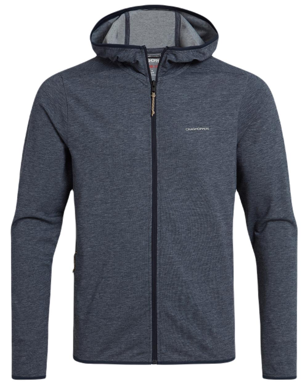 Blue Navy Marl coloured Craghoppers Mens NosiLife Deft Hooded Jacket on white background 