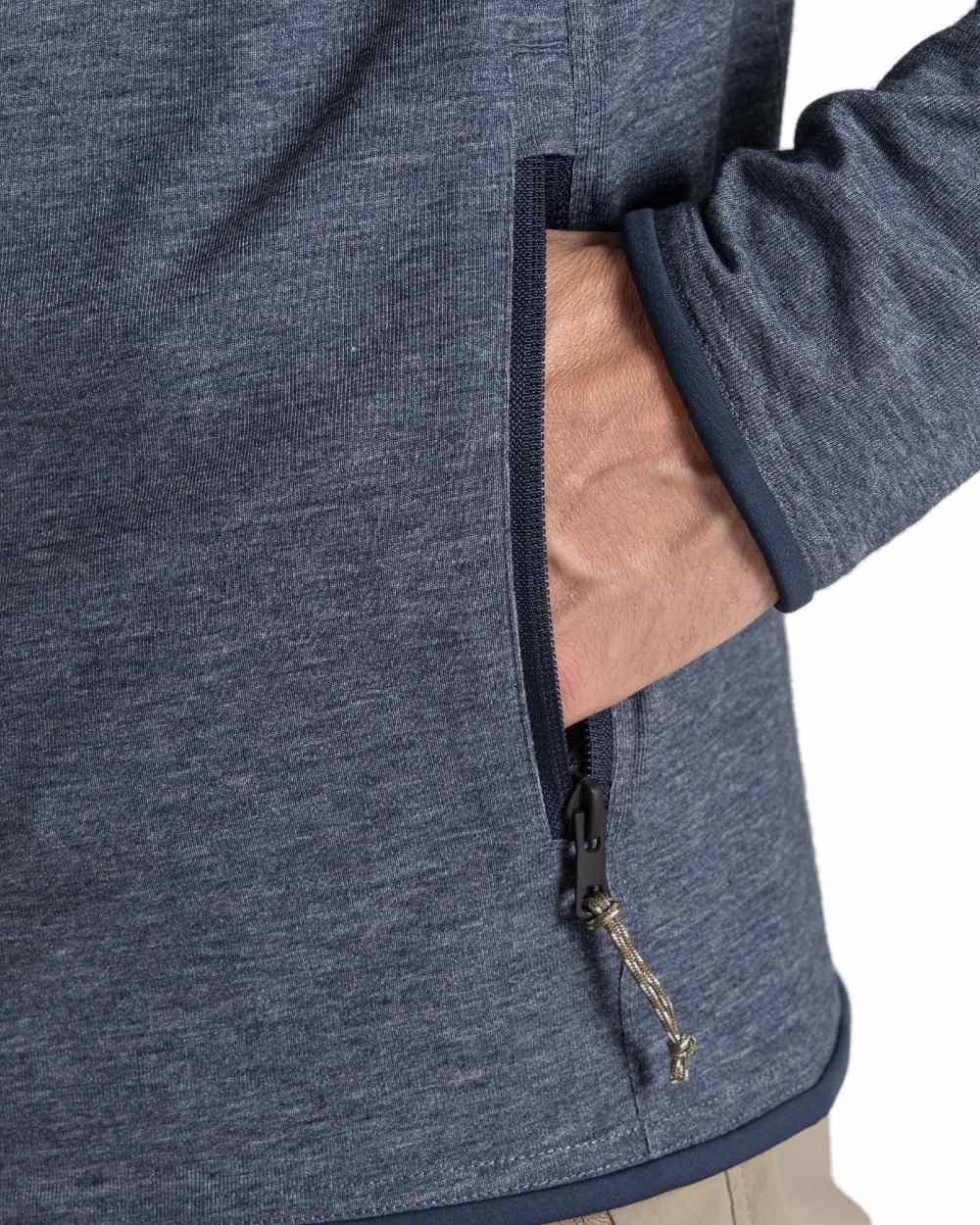 Blue Navy Marl coloured Craghoppers Mens NosiLife Deft Hooded Jacket on white background 