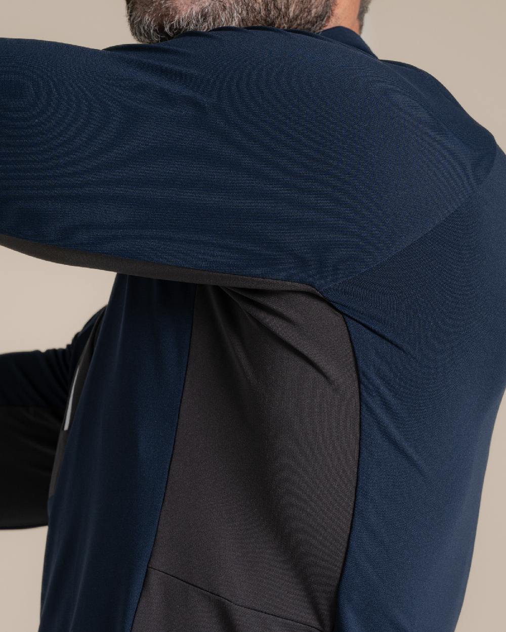 Blue Navy Coloured Craghoppers Mens Nosilife Goswick Half Zip Top on Beige Background 