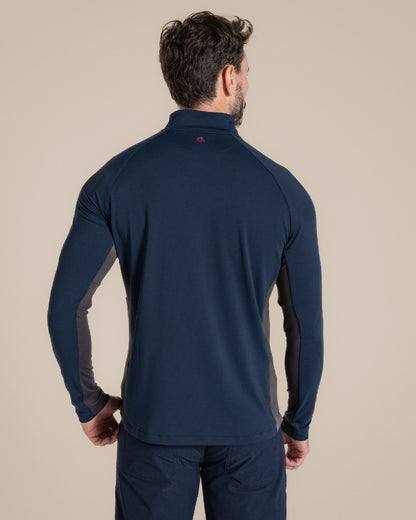 Blue Navy Coloured Craghoppers Mens Nosilife Goswick Half Zip Top on Beige Background 