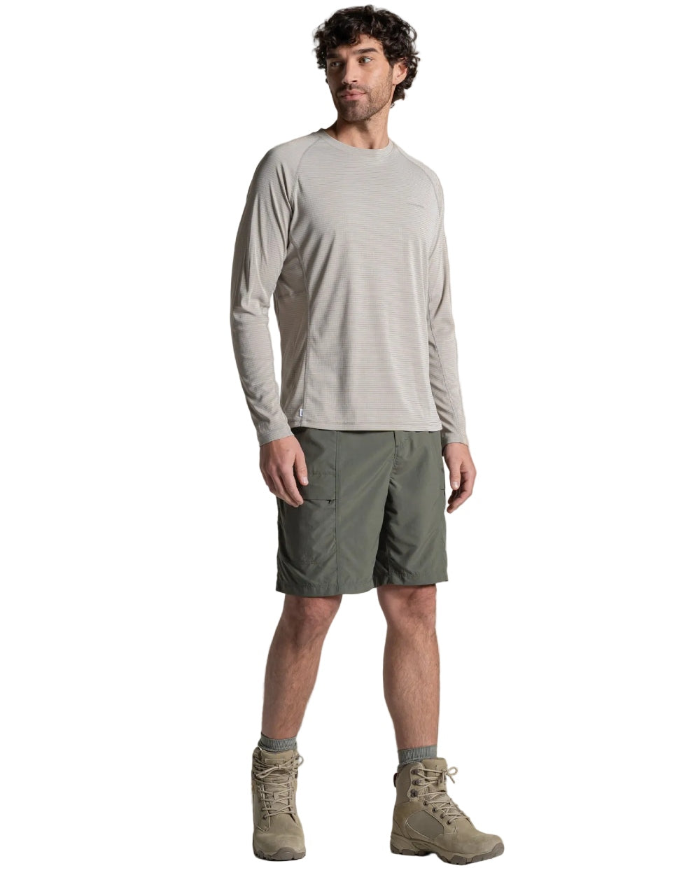 Dark Sage coloured Craghoppers Mens NosiLife Kadin Cargo Shorts on white background 
