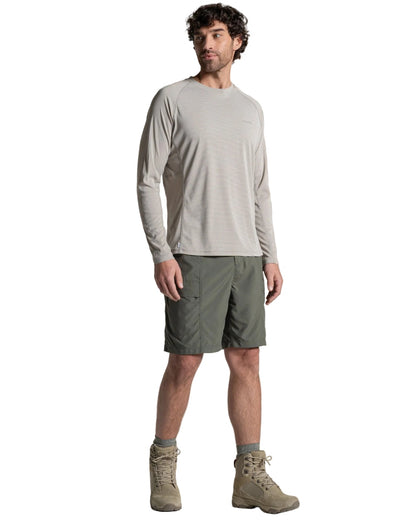 Dark Sage coloured Craghoppers Mens NosiLife Kadin Cargo Shorts on white background 