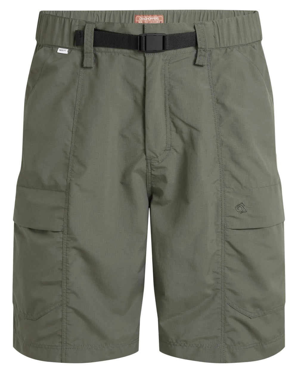 Dark Sage coloured Craghoppers Mens NosiLife Kadin Cargo Shorts on white background 