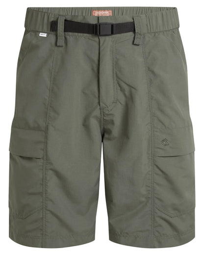 Dark Sage coloured Craghoppers Mens NosiLife Kadin Cargo Shorts on white background 