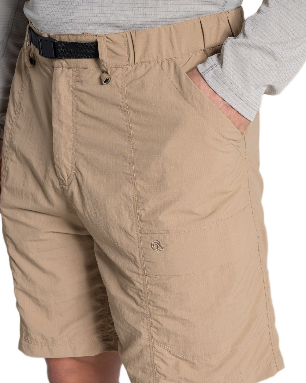 Earthenware coloured Craghoppers Mens NosiLife Kadin Cargo Shorts on white background 