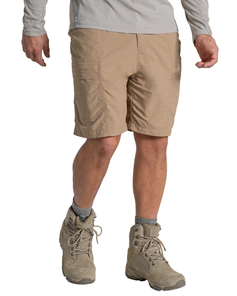 Earthenware coloured Craghoppers Mens NosiLife Kadin Cargo Shorts on white background 