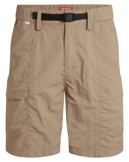 Earthenware coloured Craghoppers Mens NosiLife Kadin Cargo Shorts on white background 