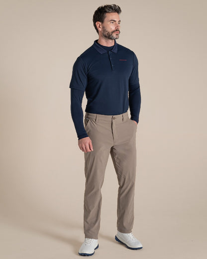 Blue Navy Coloured Craghoppers Mens Nosilife Long Sleeved Neck Top on Beige Background 