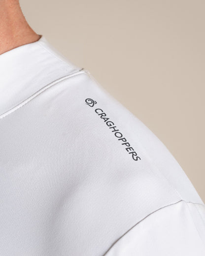 White Coloured Craghoppers Mens Nosilife Long Sleeved Neck Top on Beige Background 