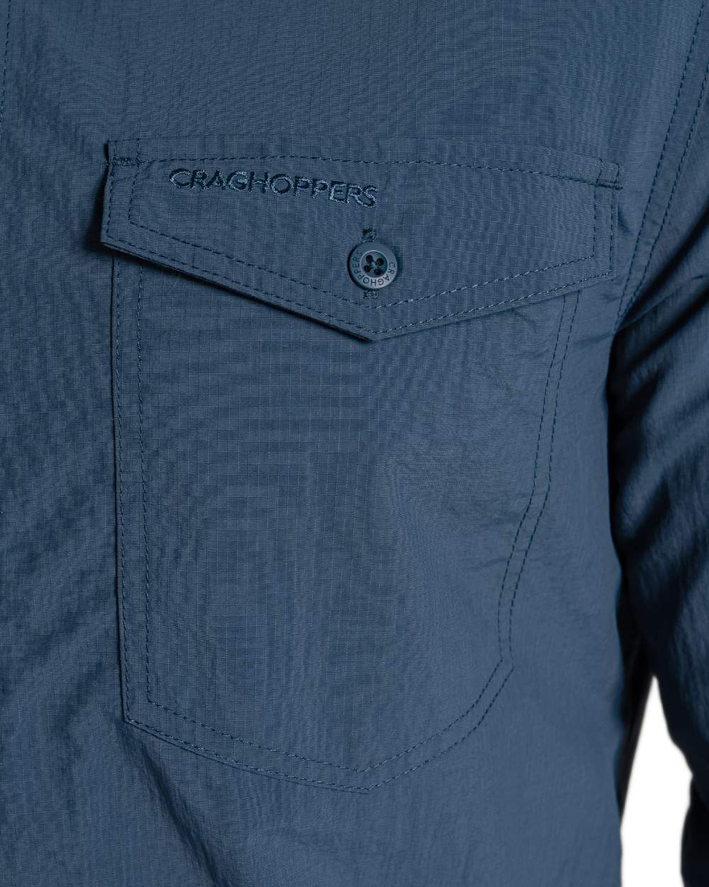 Blue Stone coloured Craghoppers Mens NosiLife Loukkos Long Sleeved Shirt on white background 