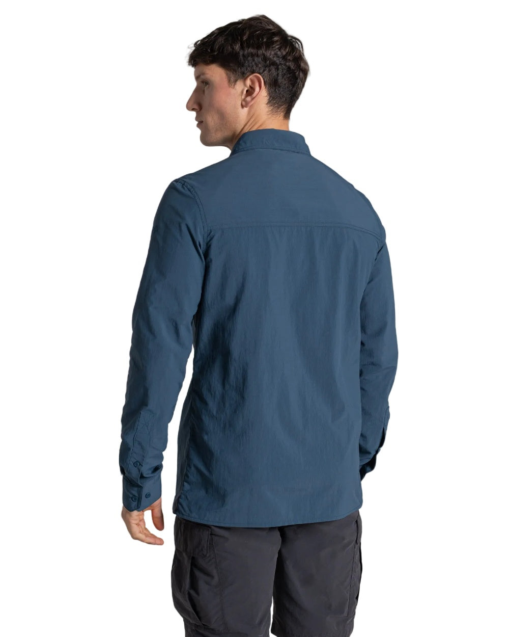 Blue Stone coloured Craghoppers Mens NosiLife Loukkos Long Sleeved Shirt on white background 