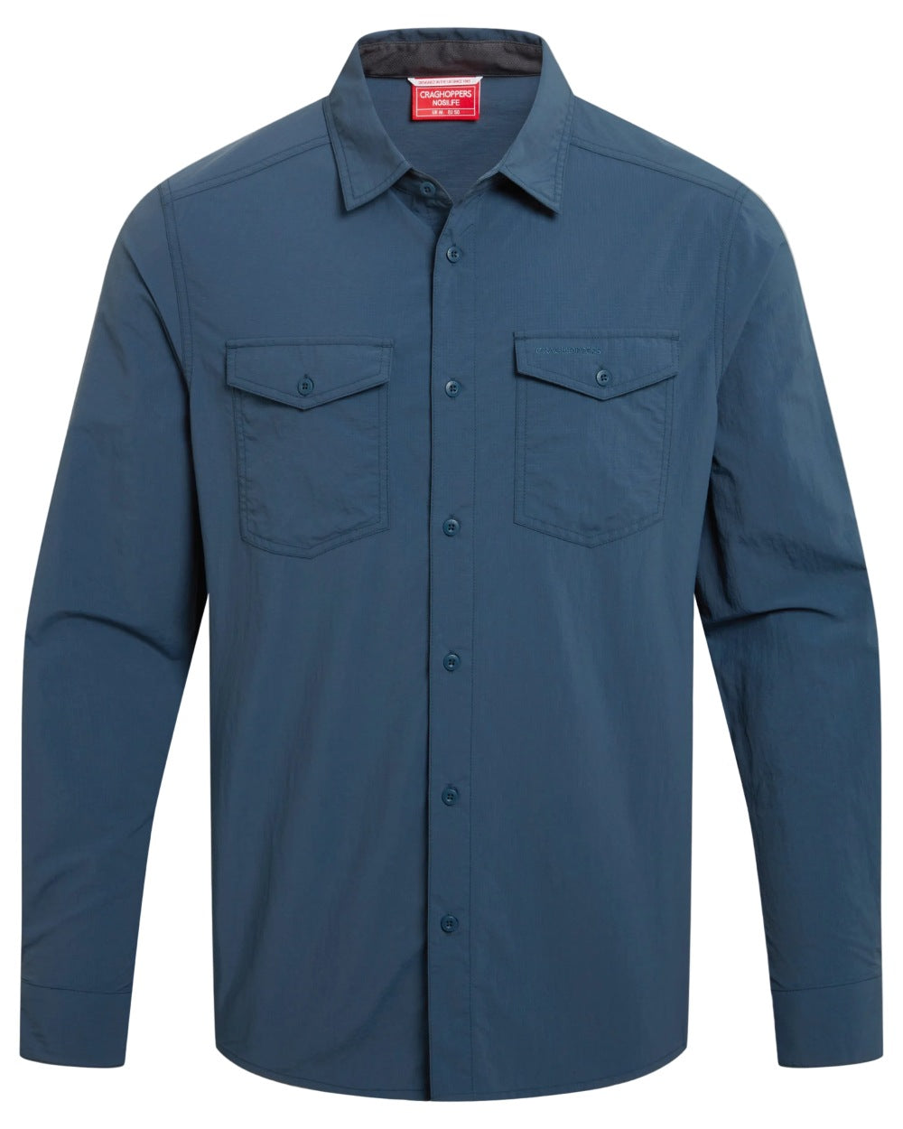 Blue Stone coloured Craghoppers Mens NosiLife Loukkos Long Sleeved Shirt on white background 