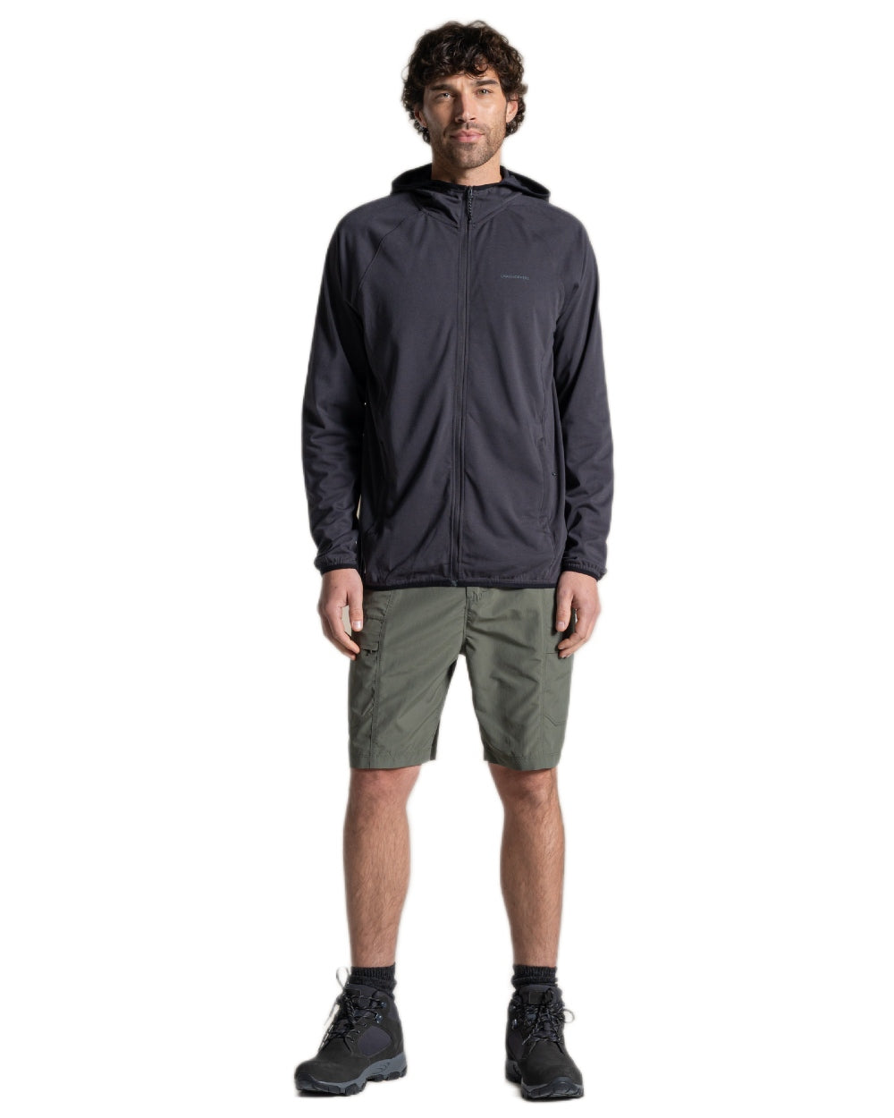 Dark Iron coloured Craghoppers Mens NosiLife Nadim Hooded Jacket on white background 