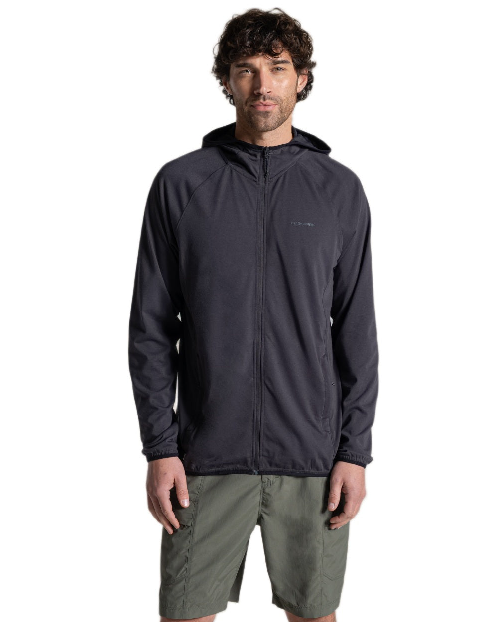 Dark Iron coloured Craghoppers Mens NosiLife Nadim Hooded Jacket on white background 