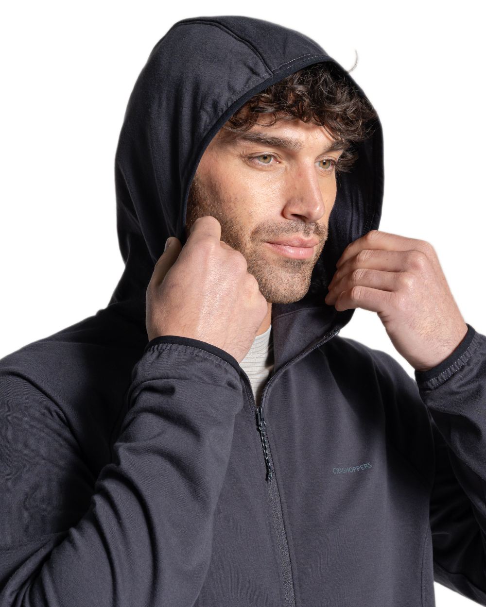 Dark Iron coloured Craghoppers Mens NosiLife Nadim Hooded Jacket on white background 