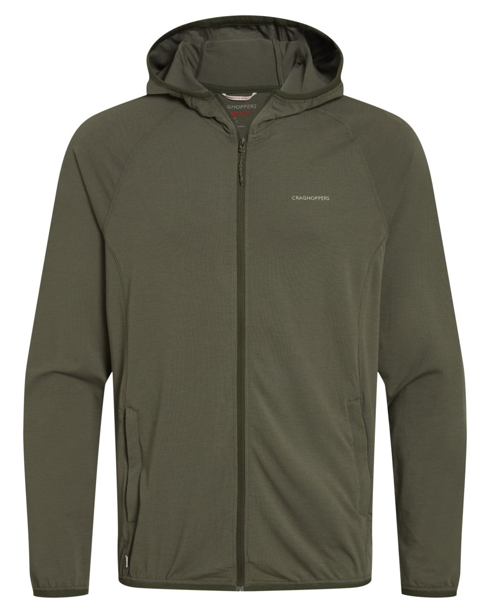 Dark Sage coloured Craghoppers Mens NosiLife Nadim Hooded Jacket on white background 