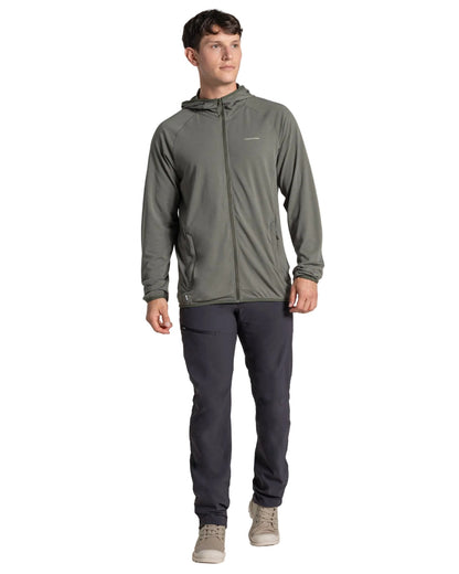 Dark Sage coloured Craghoppers Mens NosiLife Nadim Hooded Jacket on white background 
