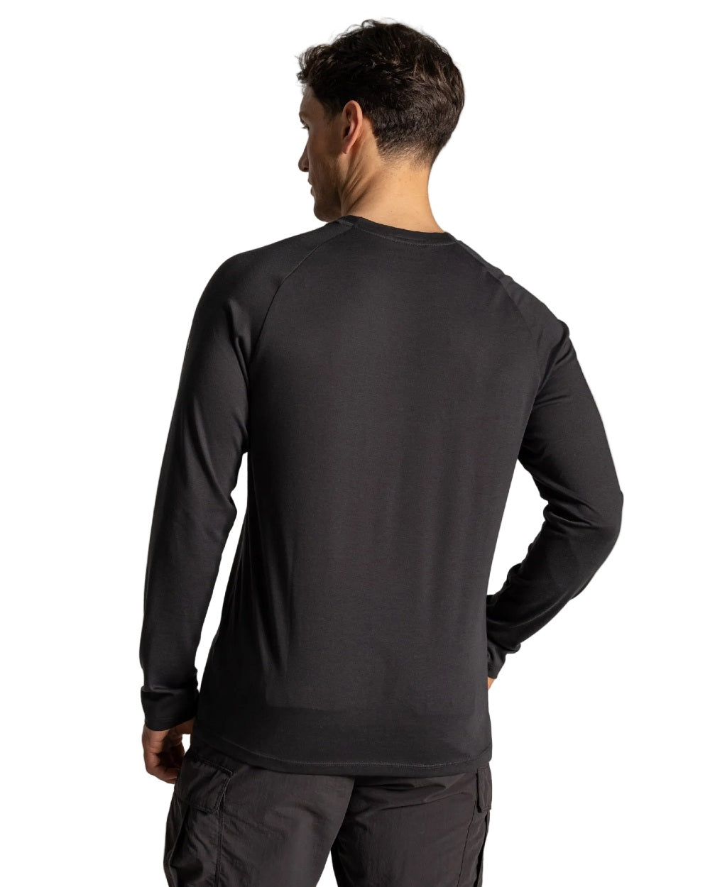 Dark Iron coloured Craghoppers Mens NosiLife Nour Long Sleeved T-Shirt on white background 