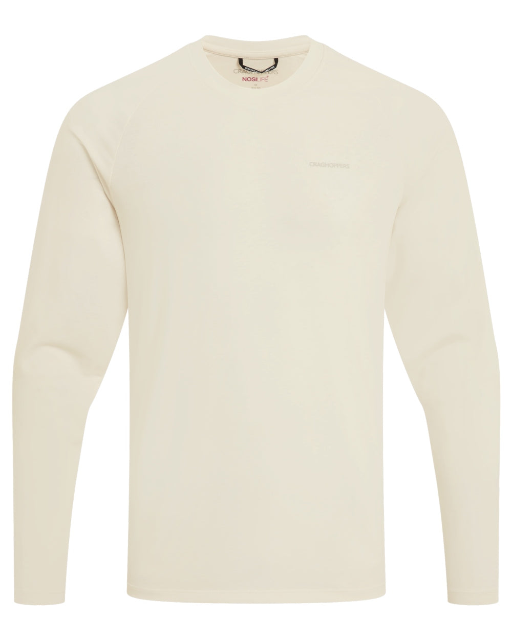 Sail White coloured Craghoppers Mens NosiLife Nour Long Sleeved T-Shirt on white background 