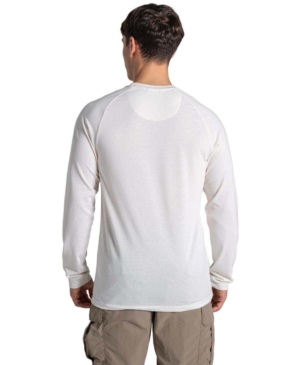 Sail White coloured Craghoppers Mens NosiLife Nour Long Sleeved T-Shirt on white background 