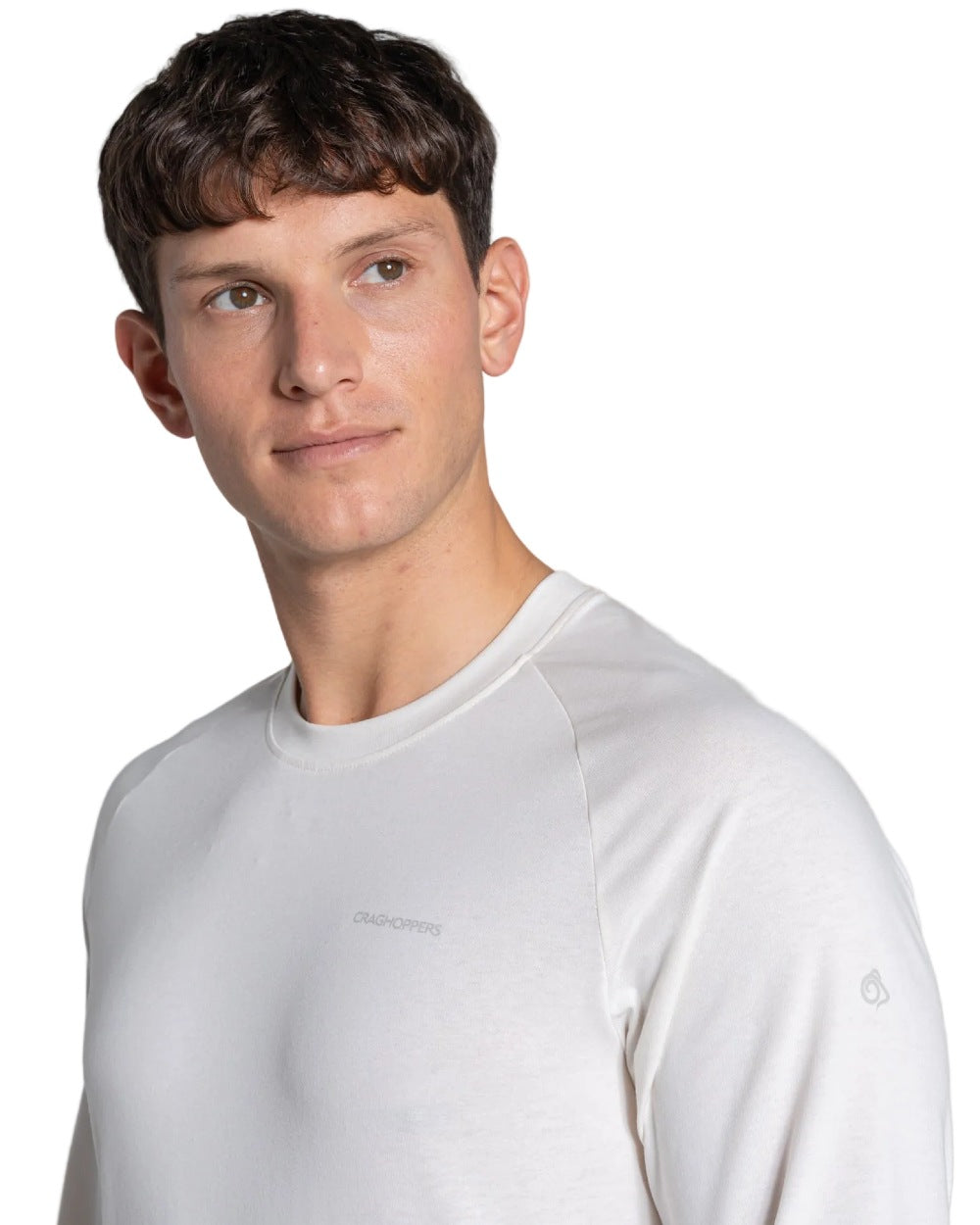 Sail White coloured Craghoppers Mens NosiLife Nour Long Sleeved T-Shirt on white background 