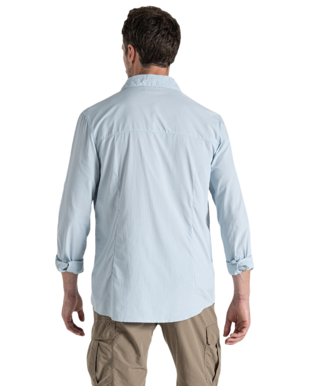 Niagara Blue coloured Craghoppers Mens NosiLife Nuoro Long Sleeved Shirt II on white background 